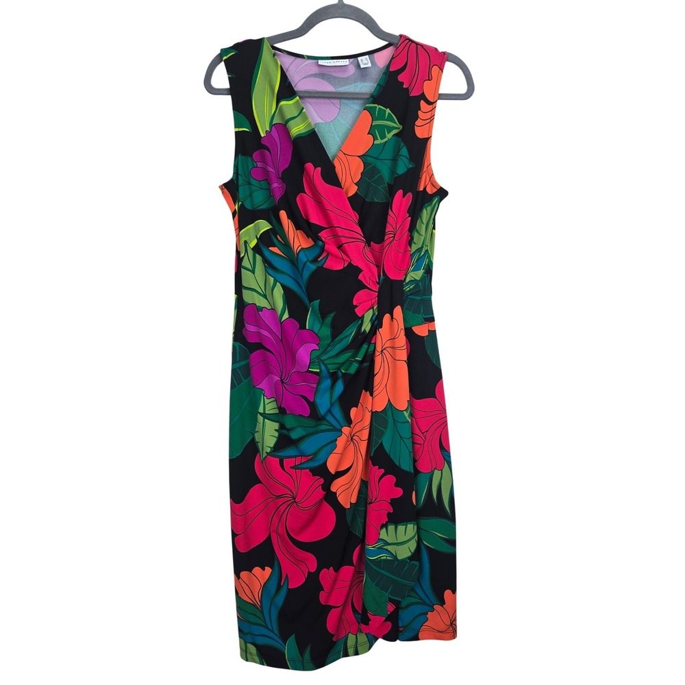 Susan Graver XS Floral Sleeveless Faux Wrap Dress Tropical Resortwear‎ Vacation